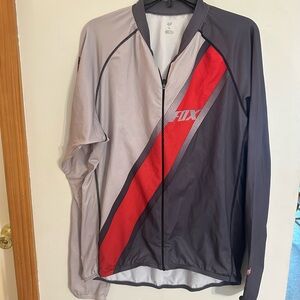 FOX Racing Mens XL Gray & Red Graphic Cycling/ Mountain Biking Full Zip Jacket